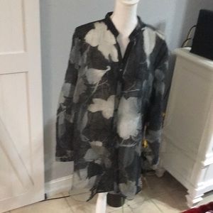 Coldwater creek gray, sheer, B-down Blouse.